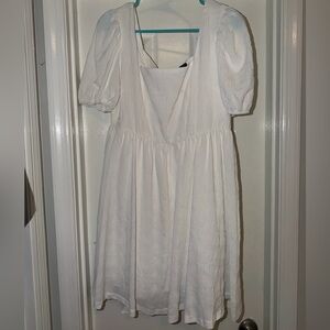 SHEIN Textured White Dress with Puff Sleeves